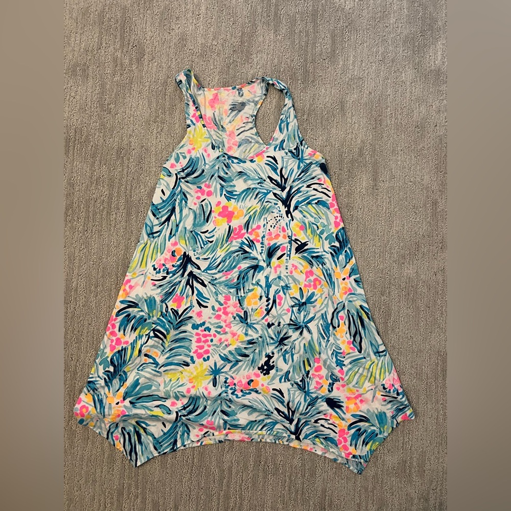 Lilly Pulitzer Tropical Floral Asymmetrical swing Dress in Teal, Pink, Yellow